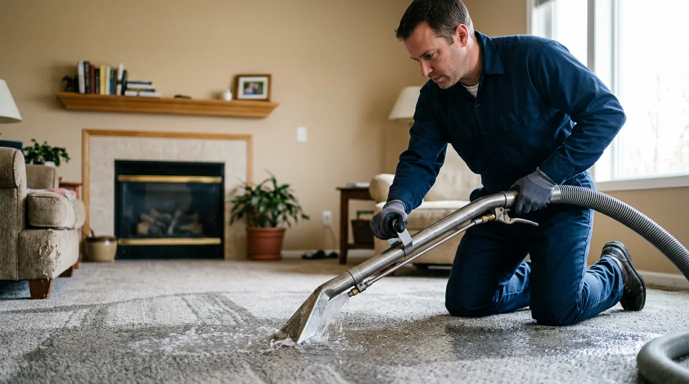 Water damage restoration technician working near Dorchester Center, MA